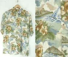 Vintage Sailboat Hawaiian Shirt Mens Aloha Beach Tropical Ocean