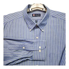 Chaps Dress Shirt XL 17-17.5 34/35 Blue Green Strip Casual Business Wrinkle Free