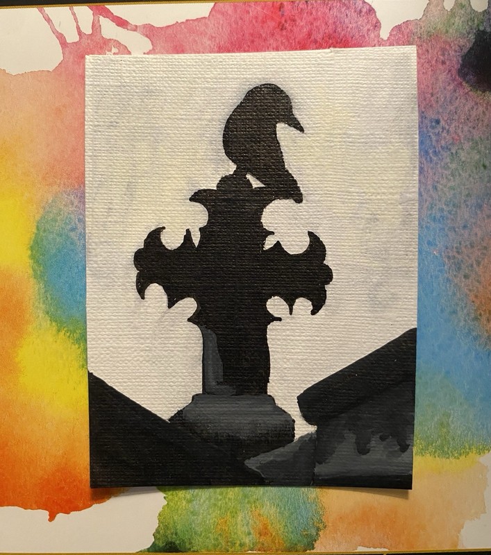 ACEO Original Crow Cross 3.5inx2.5in