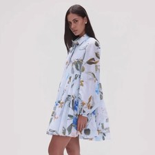 AJE Dress Size 8 Small S / US 4 Blue Mini Georgia Smock Blouson Sleeve Relax Fit