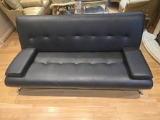 Black Solid Faux Leather Sofa with Padded Armrests 175 x 90 x 82 cm