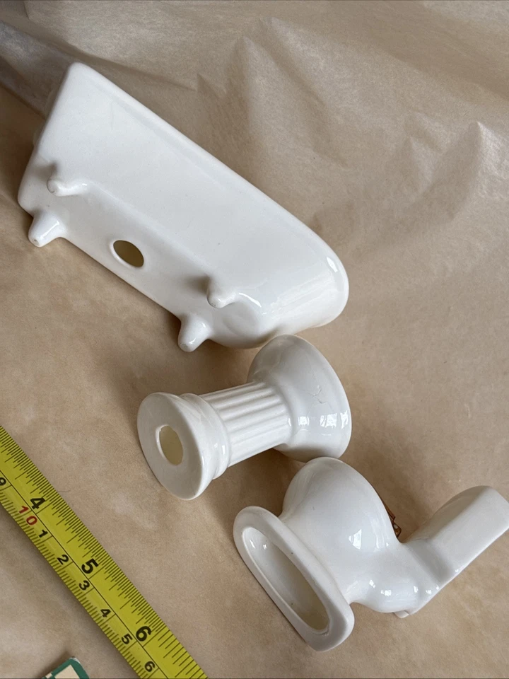 Vintage Doll House Miniature / Mini Bathtub Sink Toilet Ceramic Porcelain - Image 2 of 4