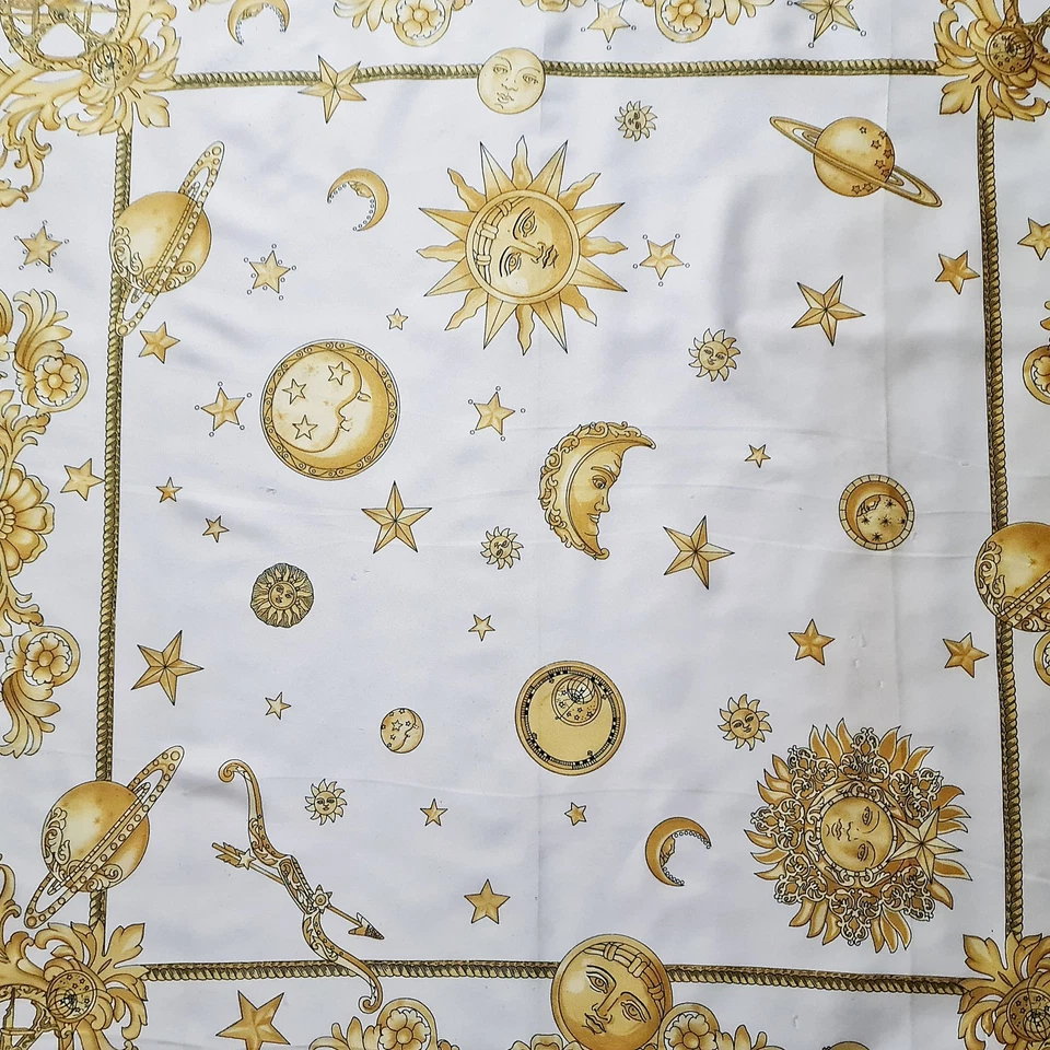 BUFANDA VINTAGE AUTÉNTICA ASTROLOGÍA ARTE ZODIACO NEGRO AMARILLO BLANCO 35" CUADRADA Foto 2 de 4