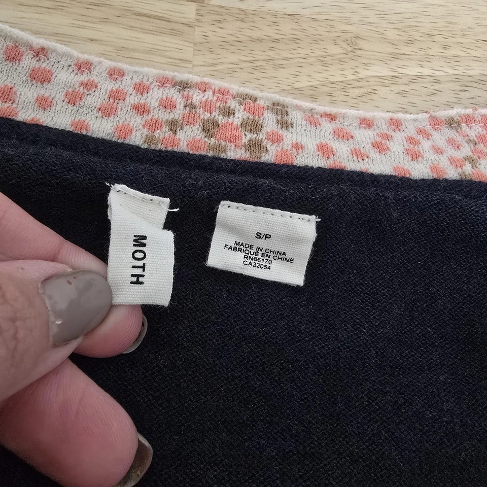 Suéter MOTH Mujer Pequeño Azul Marino Borde de Lazo Cuello en V Pullover Anthropologie Tejido Foto 4 de 4