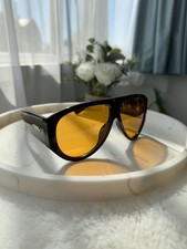 Vintage Pilot Sunglasses Black Chunky Frame Yellow Lens 90s Y2K Festival Retro