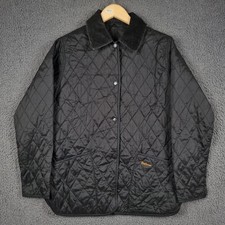 BARBOUR Jacket Womens UK 12 Black Shaped Liddesdale Quilted Collared Coat