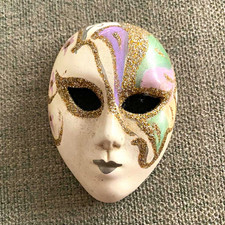 Venezianische Wandmaske Gesicht wei&szlig;/mehrfarbig mit Glitzer, aufh&auml;ngbereit