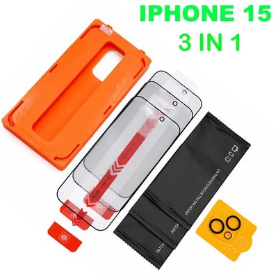 3X Glass Screen Protector + Kamera Schutz, Installation Tool for iPhone 15