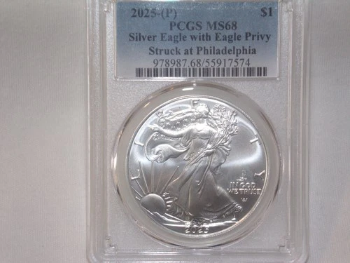 2025-(P) PCGS MS68 American Silver Eagle W/Eagle Privy *Struck at Philadelphia*