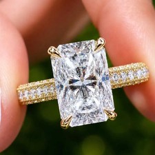 3,80 kt Radiant Cut D Moissanit Ehering Verlobungsring 14 kt Gelbgold vergoldet
