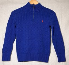 Polo Ralph Lauren Boy's 1/4 Zip Cable Knit Cotton Sweater Blue Size M 10/12