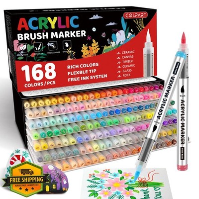 colpart 168 Color Acrylic Paint Markers Brush Tip
