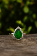 Emerald Quartz Pear 925 Sterling Silver Promise Engagement Ring