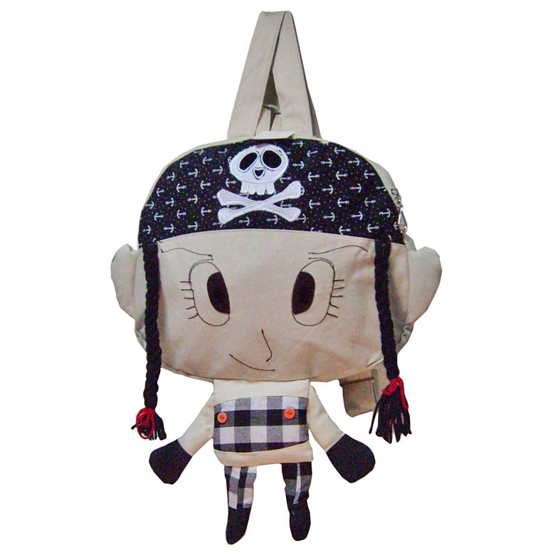 Sac à dos enfant fille pirate beige et noir 33x30x5 cm pour l'école primaire
