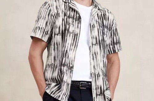Banana Republic Mens Short Sleeve Striped Cotton-Rayon Button-Up Shirts M-L - Picture 4 of 10