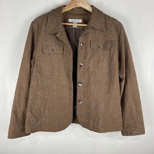 ColdWater Creek Shimmer Artsy Embroidered Stitch Blazer Jacket Brown Size PS