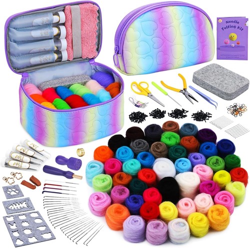 Needle Felting Kit, 50 Colors Wool Roving Set, Needle Felting Starter Kitation