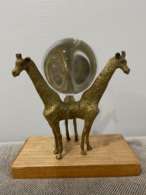 Vintage Arthur Court Designs Brass 3 Giraffe Figural Stand w/ Glass Ball