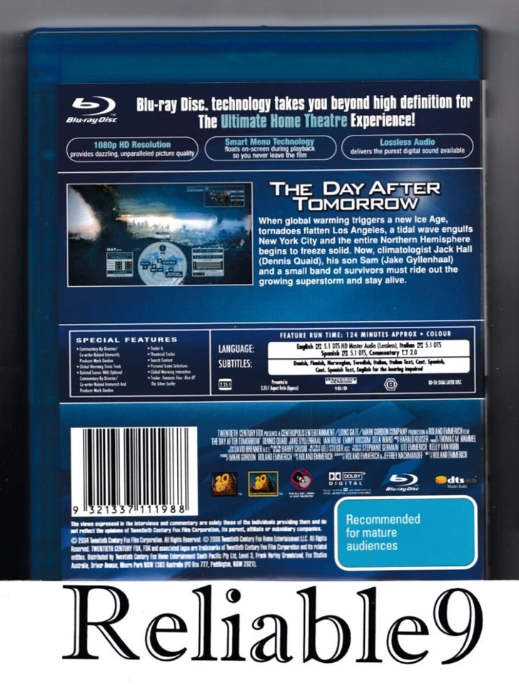 The day after tomorrow Bluray+Special Features Region B- 2004/2008 Fox Australia - image 2 of 2