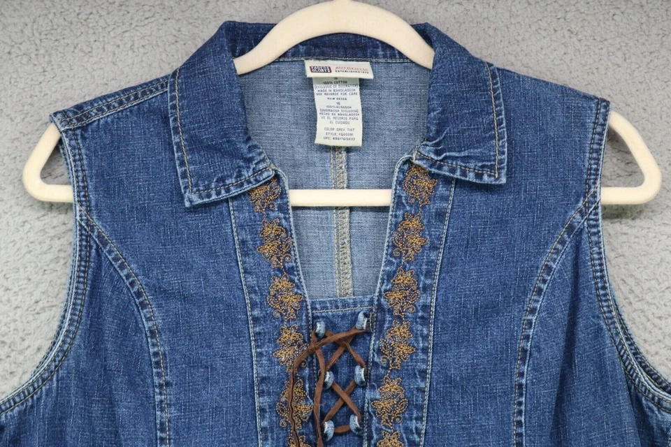 Vestido midi de mezclilla sin mangas vintage Faded Glory - bordado - talla 16 - boho - hippie Foto 4 de 4