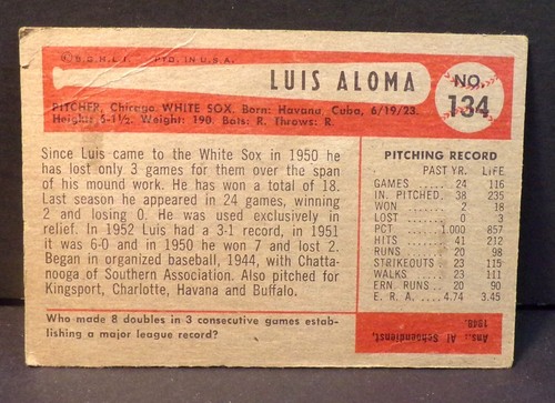 1954 Bowman #134 Luis Aloma Chicago White Sox NM-EX Very Nice Card! - Picture 2 of 2