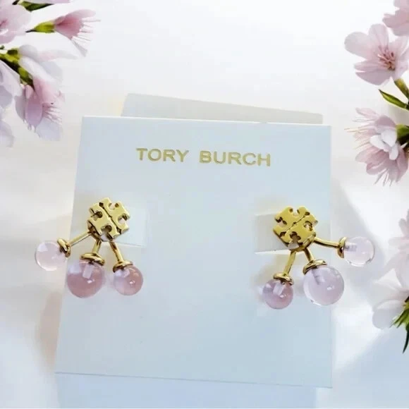 Pendientes delanteros traseros de resina Tory Burch en morado. Venta al por menor $148 Foto 4 de 4