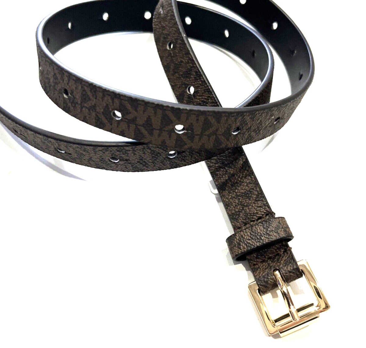 Michael Kors Womens Skinny Leather Belt L Luggage Brown Gold Oval Buckle NWT Michael Kors Size XL Belts for Women for sale | eBay main image 2