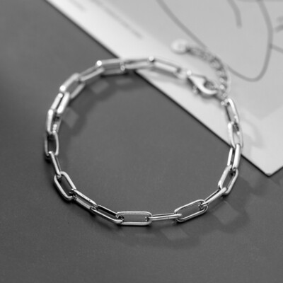 Woman Real S925 Sterling Silver Box Chain Rolo Link Bracelet Paper Clip