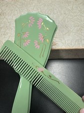 Vtg Comb  Brush Box Set Floral Vanity