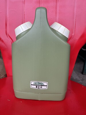 Vintage Thermos Hot & Cold Cooler Avocado Green Double Container  Picnic Camping