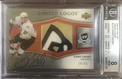2005-06 THE CUP SIDNEY CROSBY LIMITED LOGOS RPA PATCH AUTO #/50 THE SKATE BGS 8