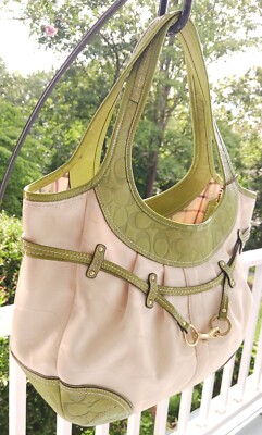 Coach 12291 Lime & Cream Signature C Canvas & Patent Leather Ergo