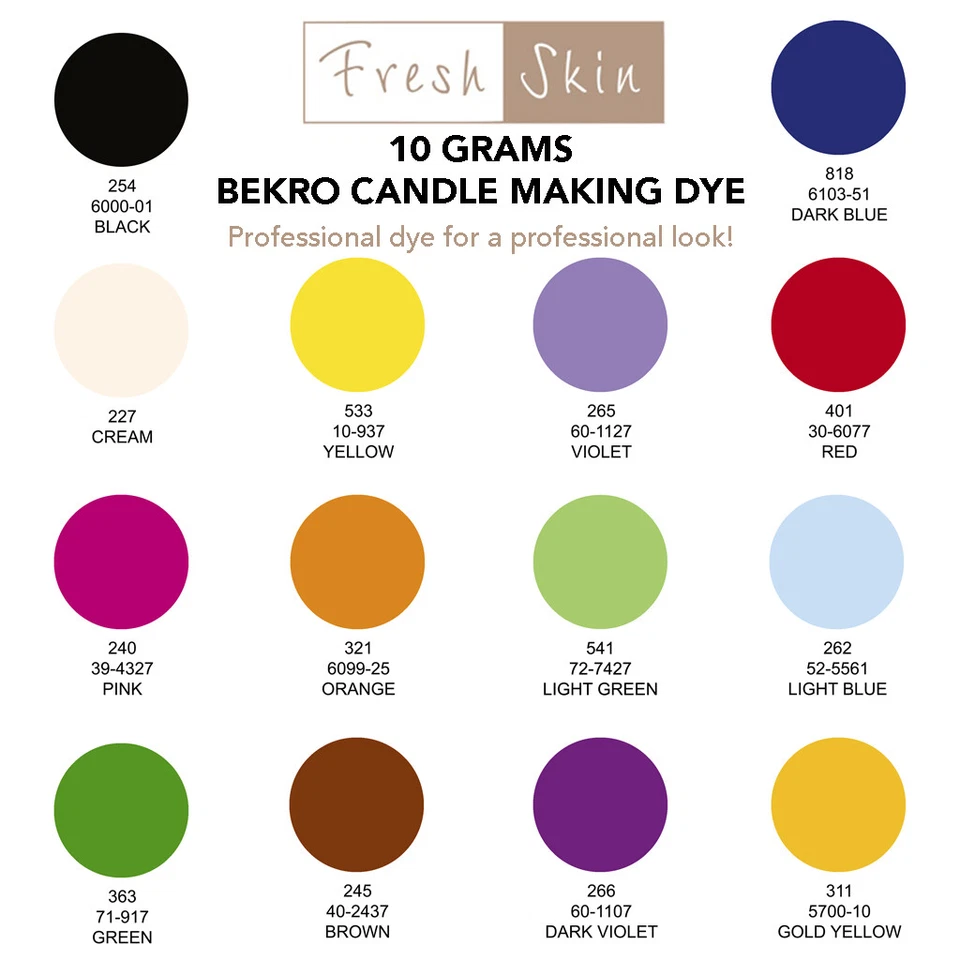 10g Candle Making Dye Bekro - Pure Wax Chips/Flakes Dyes - Great Colours Candles