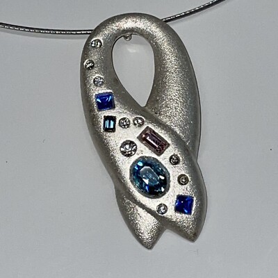 Russian Artist Etalon Jenavi Rhinestone Pendant Swirl Necklace Wire Cord N5