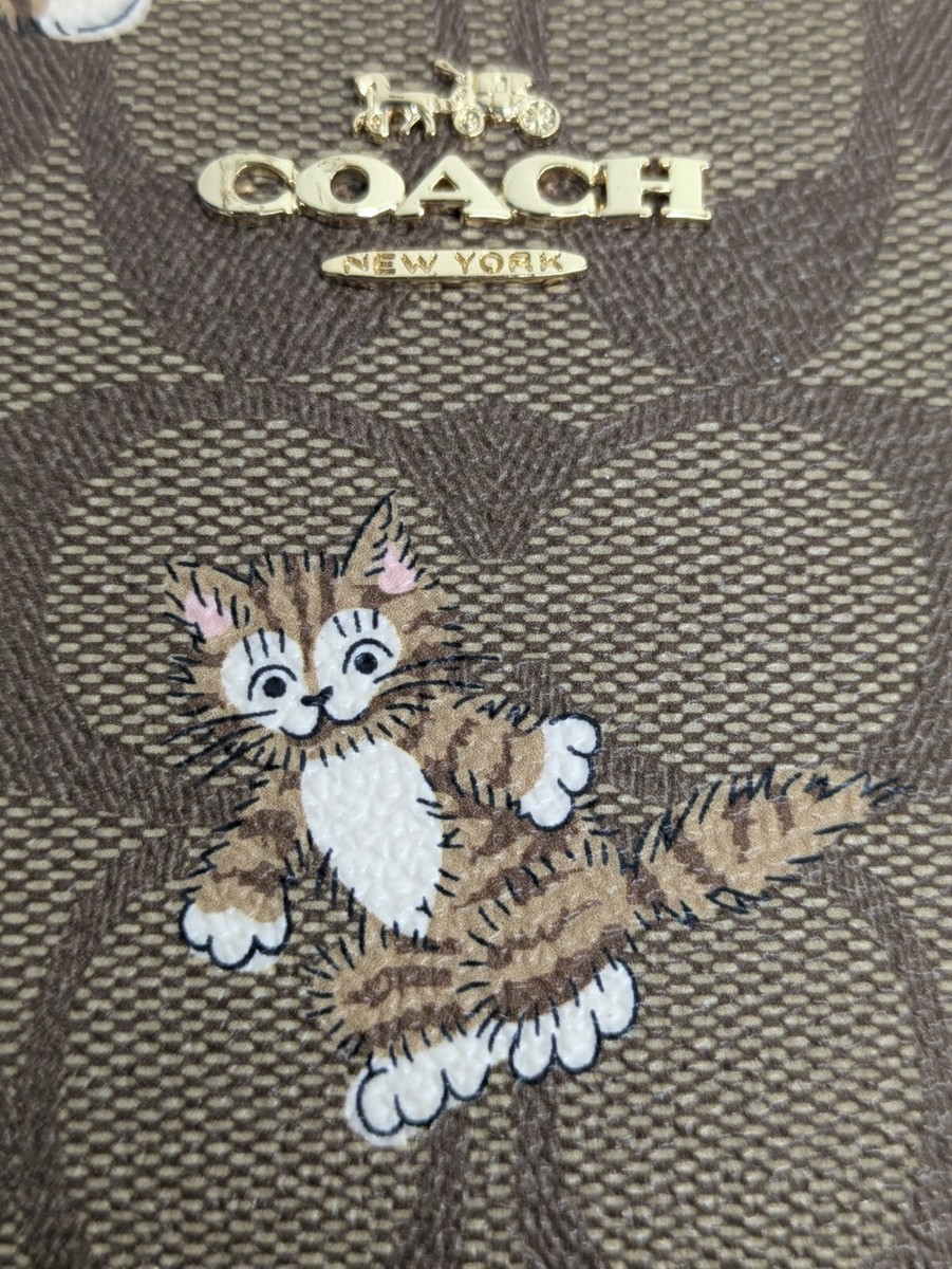 COACH Snap Wallet in Signature Dancing Kitten Print Khaki CC922 No