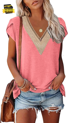 Womens Tops Short Sleeve Shirts Summer Clothes V Neck Tshirts Dressy Casual Blou