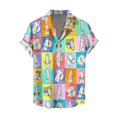 Mens Novelty Button Shirt Fun 3D Printed Short Sleeve T-Shirt Hawaiian Beach-Top - Picture 9 of 17