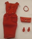 Vintage barbie red sheath dress clutch shoes Japan +l handmade Excellent