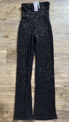 Target Wild Fable Black Sequin Jumpsuit XS Extra Small New Strapless