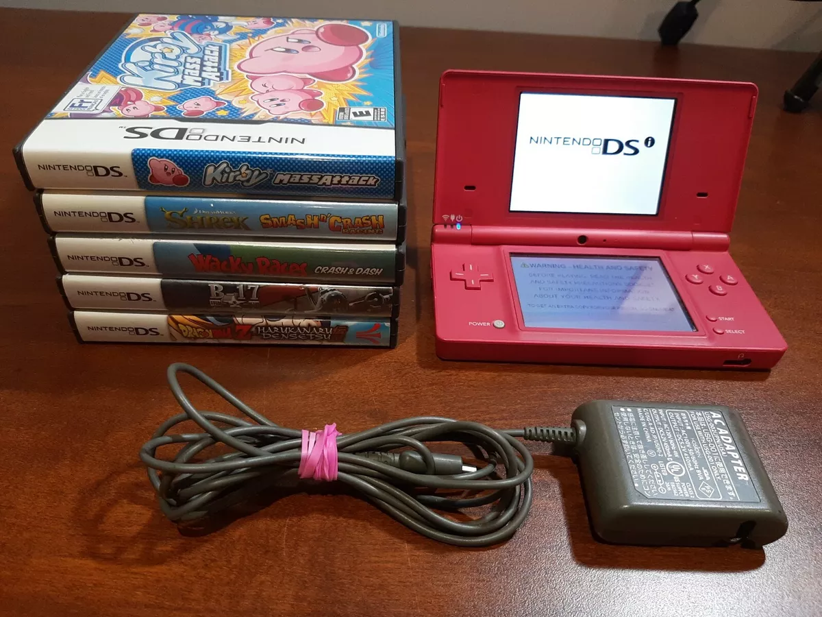 Nintendo DSi Pink TWL-001 + Charger + 5 games: Kirby, Dragon Ball Z, Shrek  +++