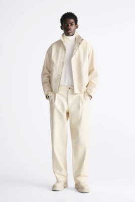 Zara limited edition mens leather trousers white size 34 UK