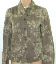 Sigrid Olsen So Blue Taupe Tan Floral Jacket Blazer Collared Pockets M