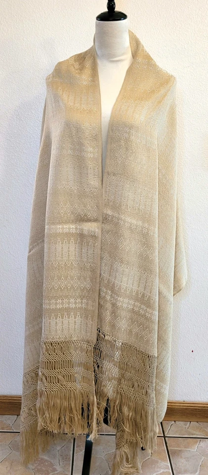 Rebozo tradicional mexicano | Mantón artesanal con flecos | Geométrico | Envoltura Foto 2 de 4