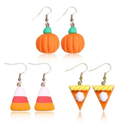 3 Pairs Thanksgiving Fall Handmade Cake Cheese Pumpkin Pie Earrings for Women Un