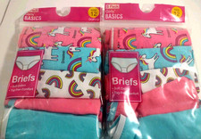2 Pks Girls Cotton Brief Panties 5 Pair Girls Basics 12, Unicorns  Rainbows