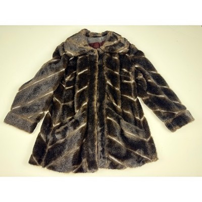 Vintage Glamour Brown Imitation Mink Fur Chevron Coat Bayer Dralon Mid-Length