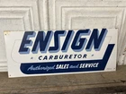 Vintage Ensign Carter Carburetor Motor Oil Sign Service Station Can Battery Rack