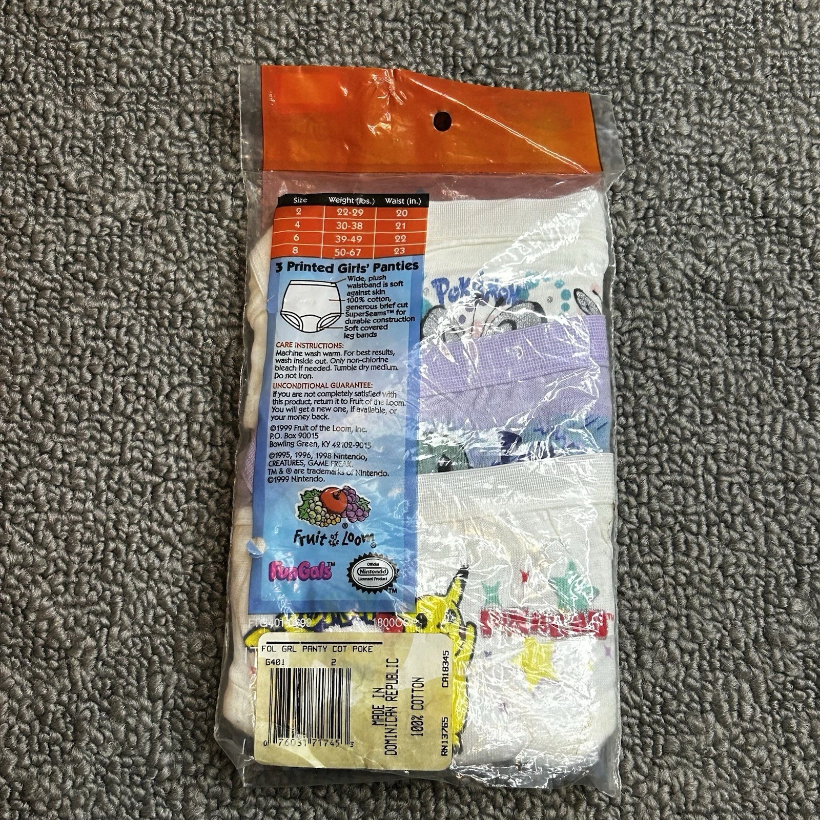 ポケモン フルーツオブザルーム ガールズ サイズ2 ファンパル 下着 100% コットン VTG 1999 - 画像3/5