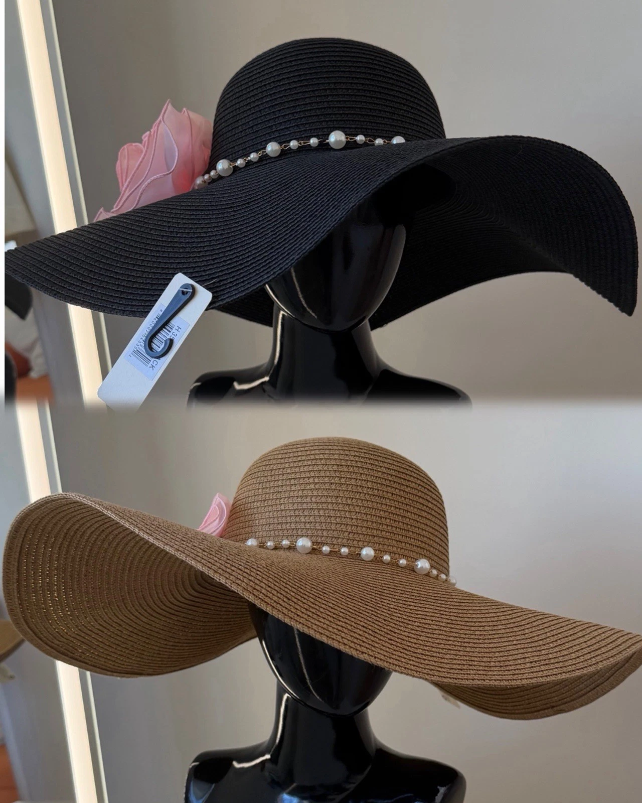 Wide Brim Pearl/Flower Sun Hat