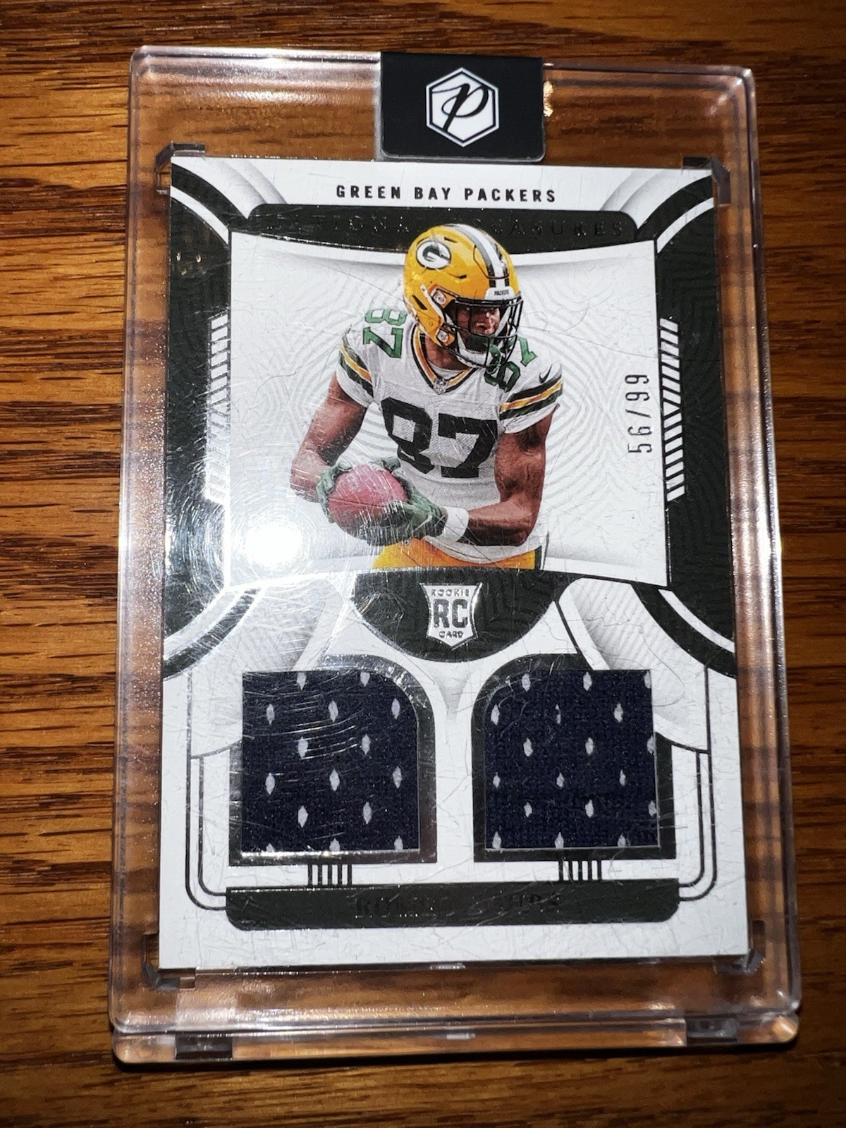 Romeo Doubs Panini National Treasures Rookie Dual Materials #RDO Jersey Number Red